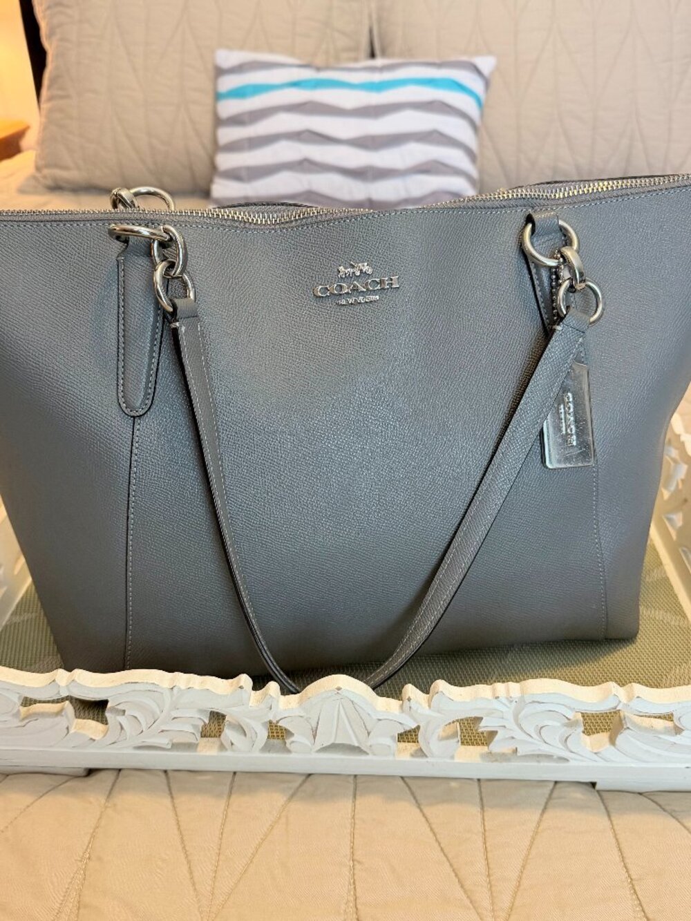 COACH Crossgrain Leather Ava Shoulder Tote Heather Gray w/Hangtag F57526